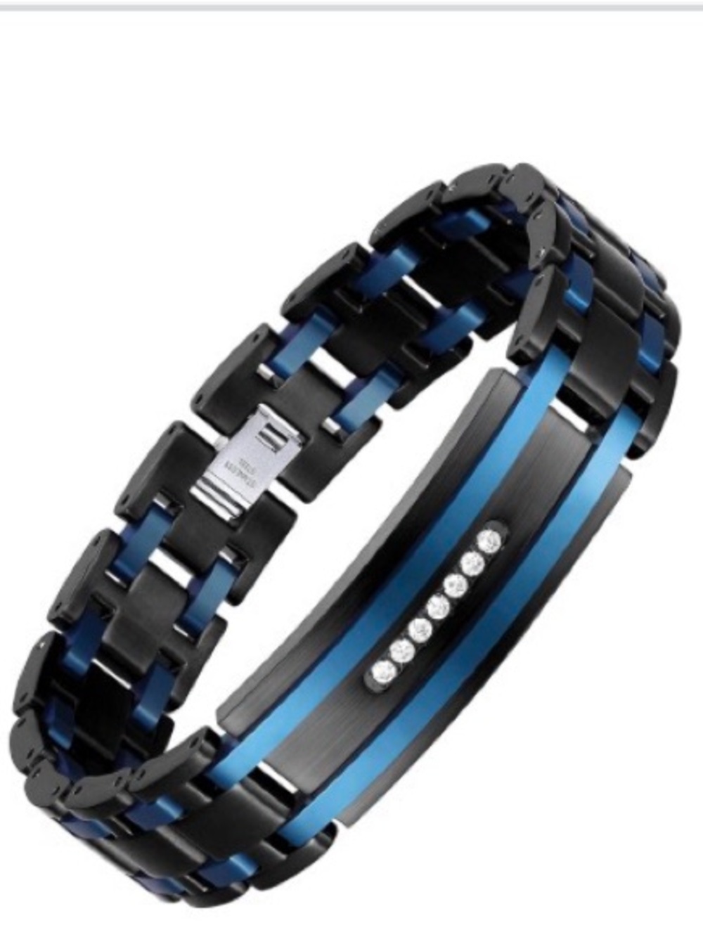 Black & Blue Stainless Steel Men's Bracelet with Crystal Accents